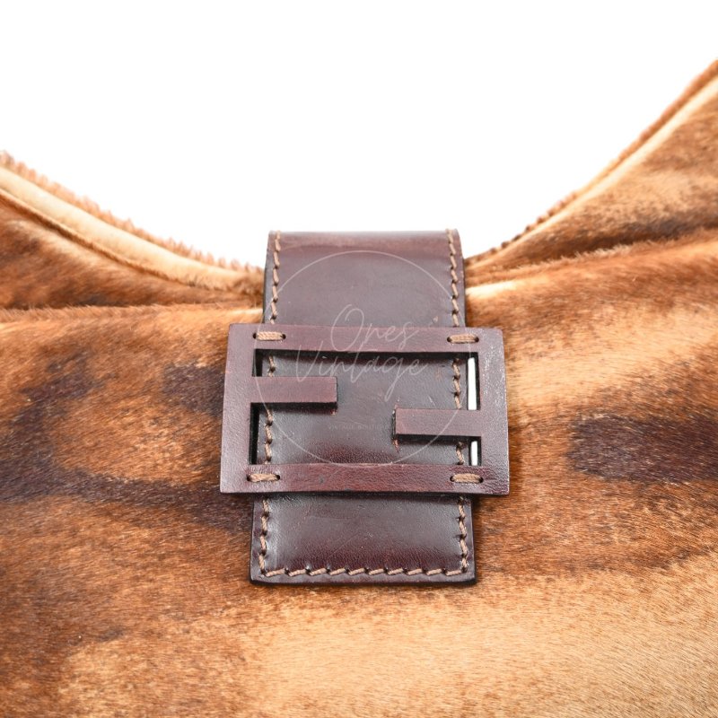 中古 芬迪 Fendi 棕色小馬毛 Brown Pony Hair  棕黑色肩背包-30