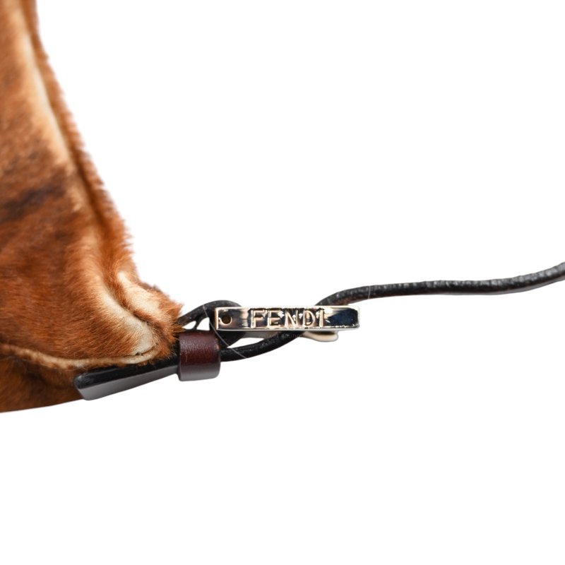 中古 芬迪 Fendi 棕色小馬毛 Brown Pony Hair  棕黑色肩背包-31