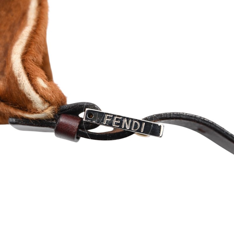 中古 芬迪 Fendi 棕色小馬毛 Brown Pony Hair  棕黑色肩背包-35