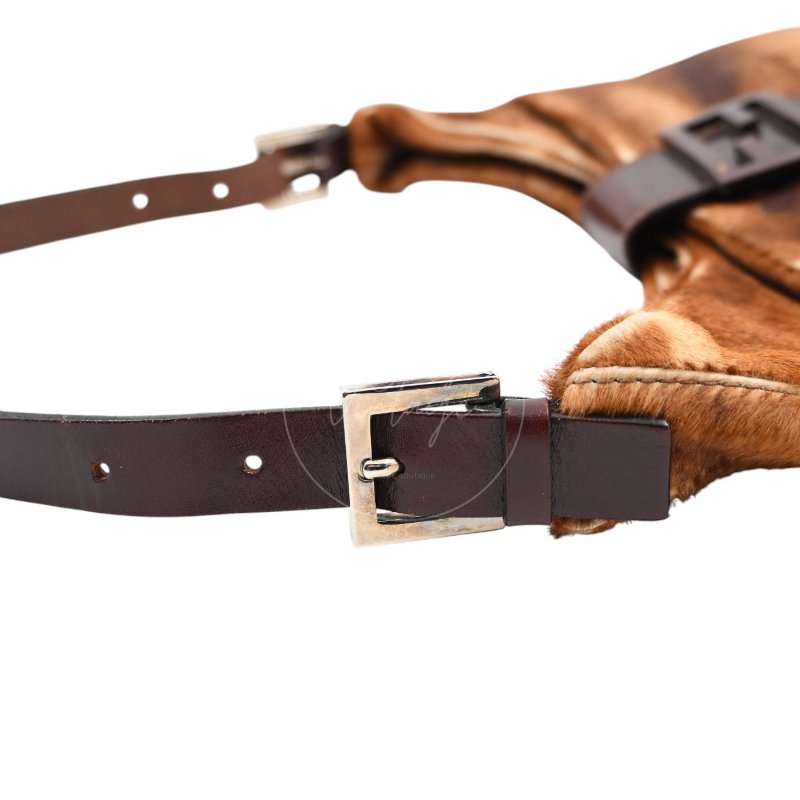 中古 芬迪 Fendi 棕色小馬毛 Brown Pony Hair  棕黑色肩背包-38