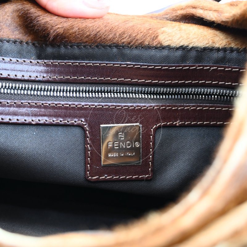 中古 芬迪 Fendi 棕色小馬毛 Brown Pony Hair  棕黑色肩背包-39