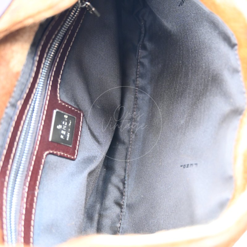 中古 芬迪 Fendi 棕色小馬毛 Brown Pony Hair  棕黑色肩背包-40