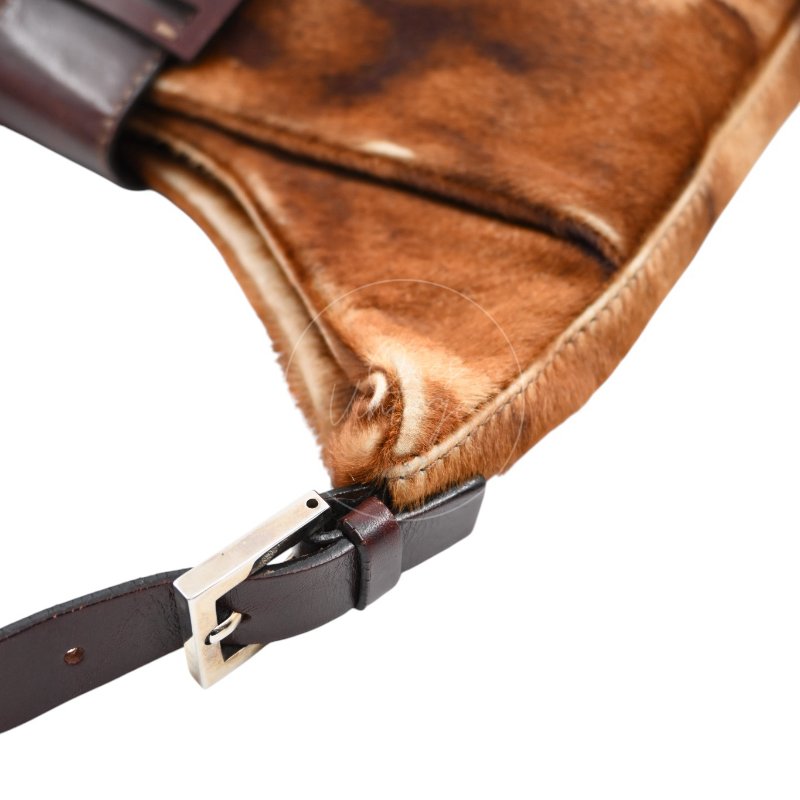 中古 芬迪 Fendi 棕色小馬毛 Brown Pony Hair  棕黑色肩背包-48