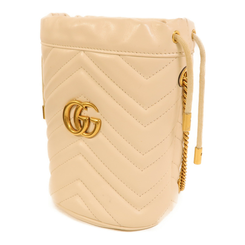 GUCCI 牛皮皮革GG Marmont Bucket鏈帶肩背袋-2