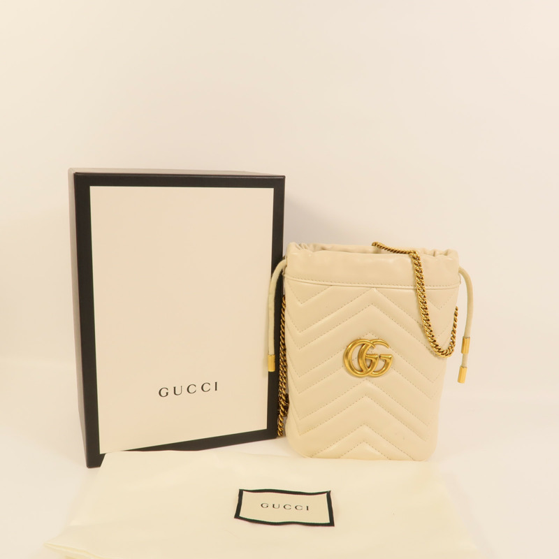 GUCCI 牛皮皮革GG Marmont Bucket鏈帶肩背袋-8