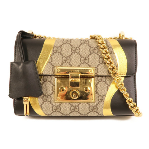 GUCCI 塗層帆布/牛皮皮革Padlock Bag鏈帶肩背袋