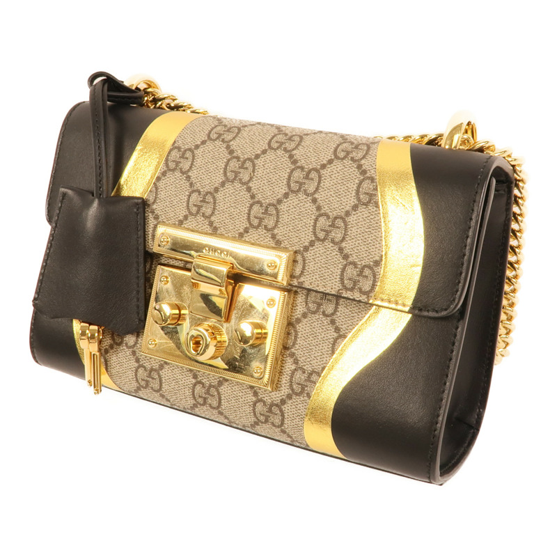 GUCCI 塗層帆布/牛皮皮革Padlock Bag鏈帶肩背袋-2