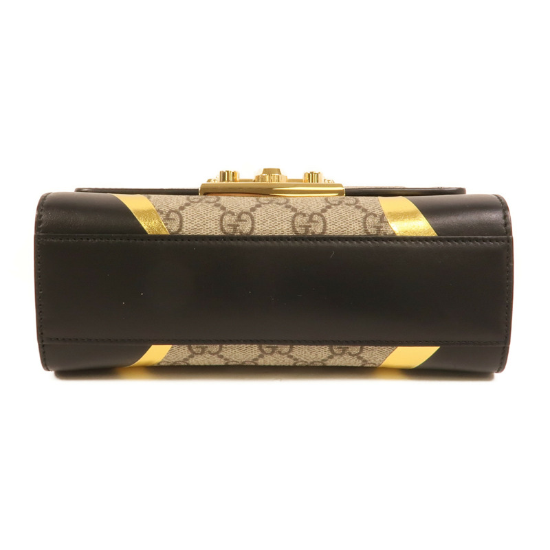 GUCCI 塗層帆布/牛皮皮革Padlock Bag鏈帶肩背袋-3