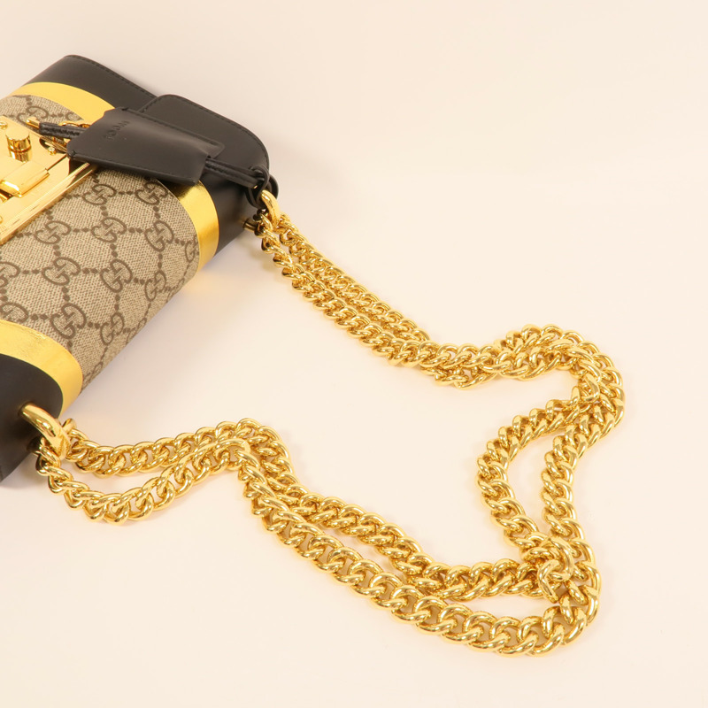 GUCCI 塗層帆布/牛皮皮革Padlock Bag鏈帶肩背袋-5