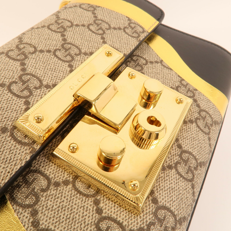 GUCCI 塗層帆布/牛皮皮革Padlock Bag鏈帶肩背袋-6