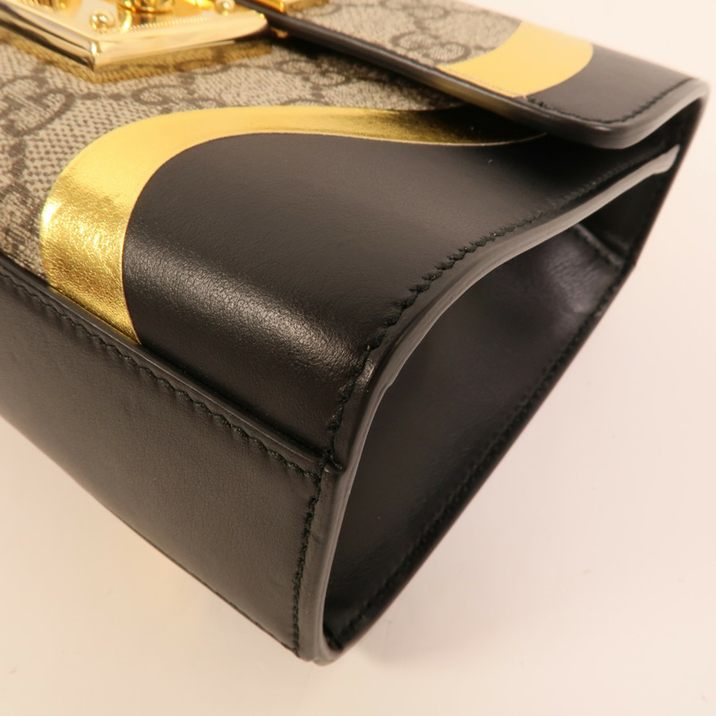 GUCCI 塗層帆布/牛皮皮革Padlock Bag鏈帶肩背袋-13