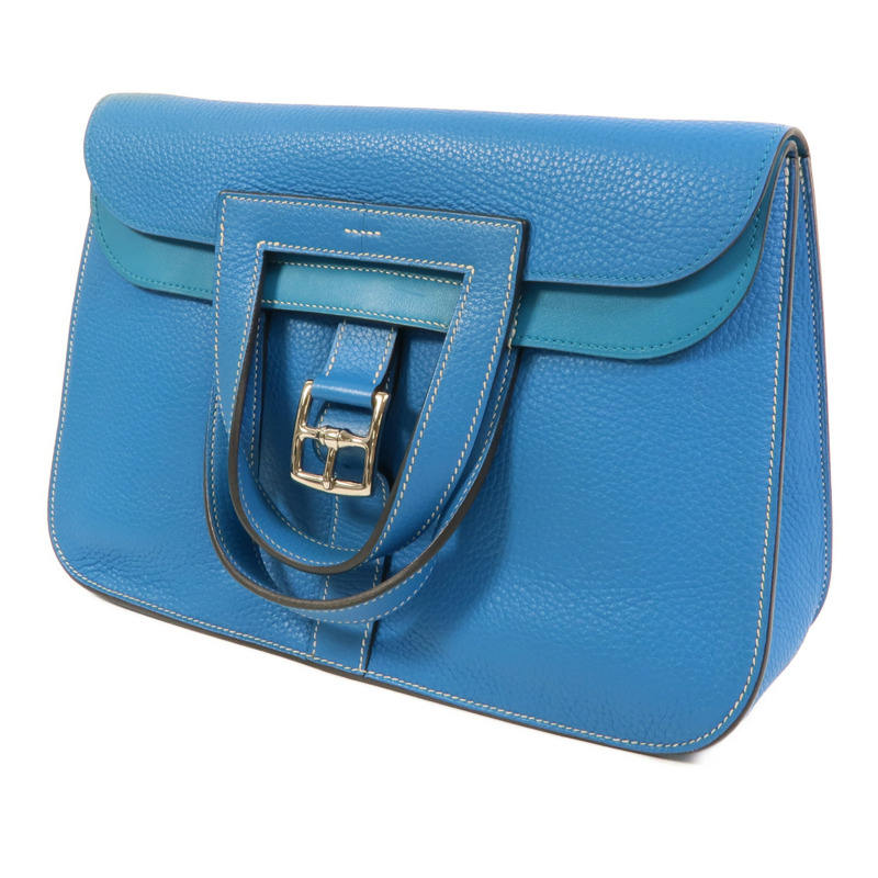 HERMES Clemence皮革Halzan 31手挽肩背兩用袋Bleu Hydra-2
