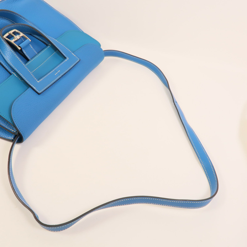 HERMES Clemence皮革Halzan 31手挽肩背兩用袋Bleu Hydra-5