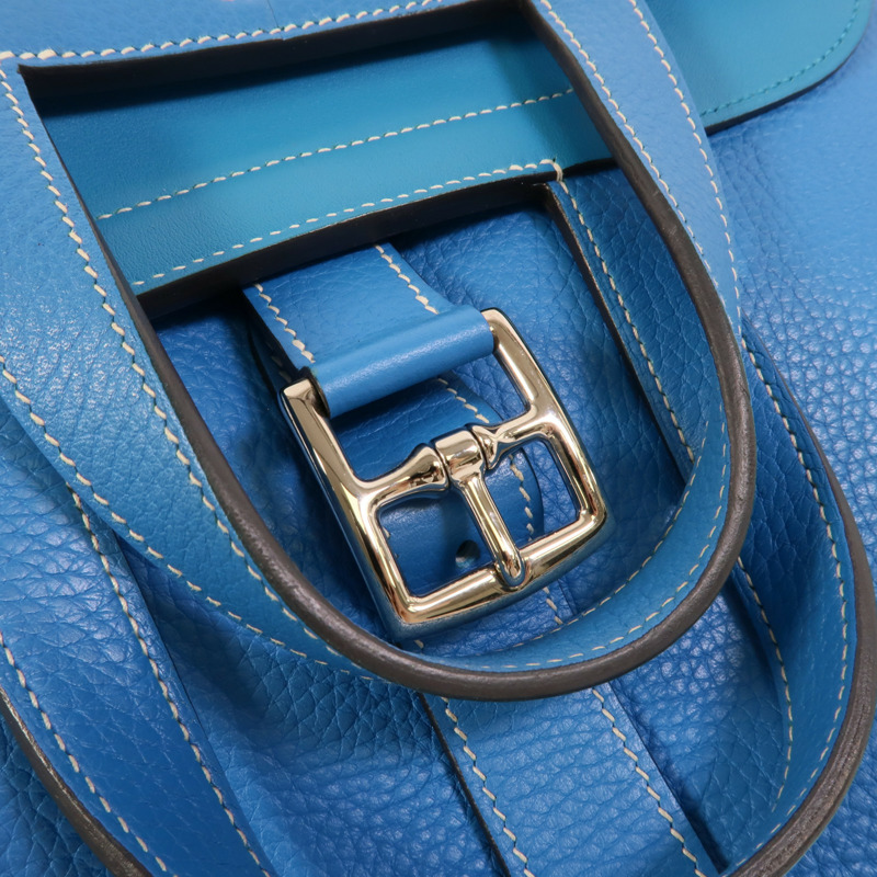 HERMES Clemence皮革Halzan 31手挽肩背兩用袋Bleu Hydra-7