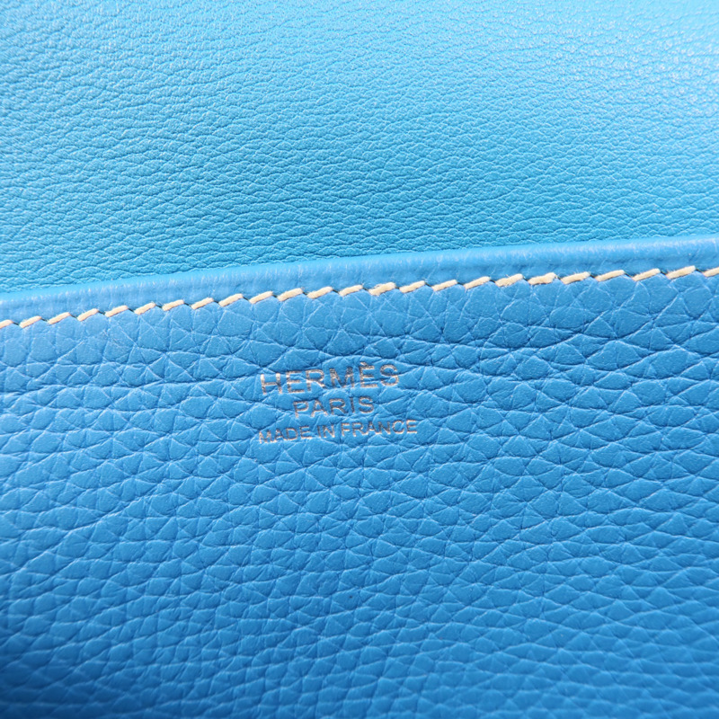 HERMES Clemence皮革Halzan 31手挽肩背兩用袋Bleu Hydra-9