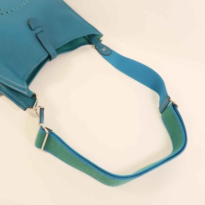 HERMES Clemence皮革Evelyne GM肩背袋Turquoise-5