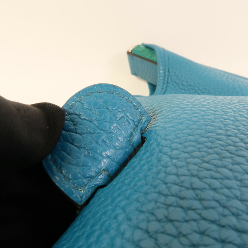 HERMES Clemence皮革Evelyne GM肩背袋Turquoise-9