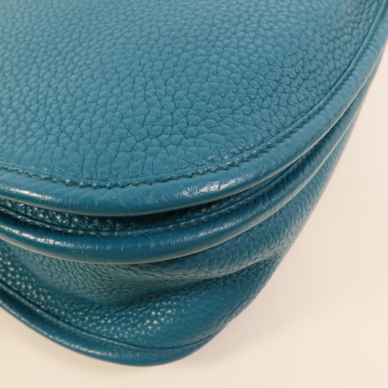 HERMES Clemence皮革Evelyne GM肩背袋Turquoise-12