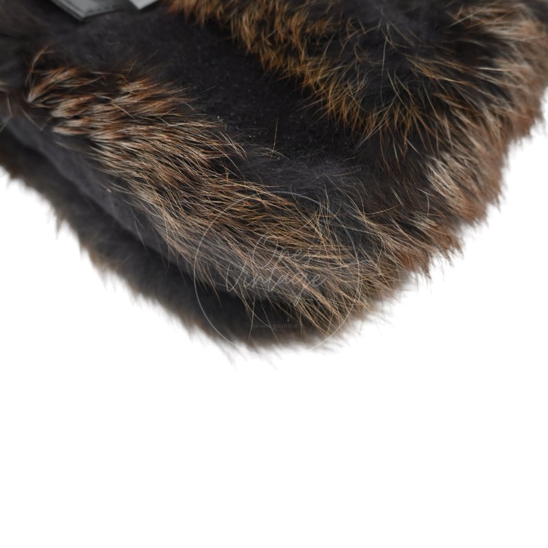 中古 芬迪 Fendi 黑色毛皮 Black Fur Baguette 法棍手袋-11