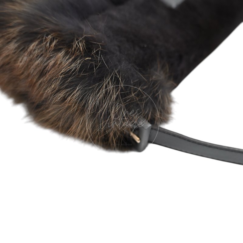 中古 芬迪 Fendi 黑色毛皮 Black Fur Baguette 法棍手袋-15