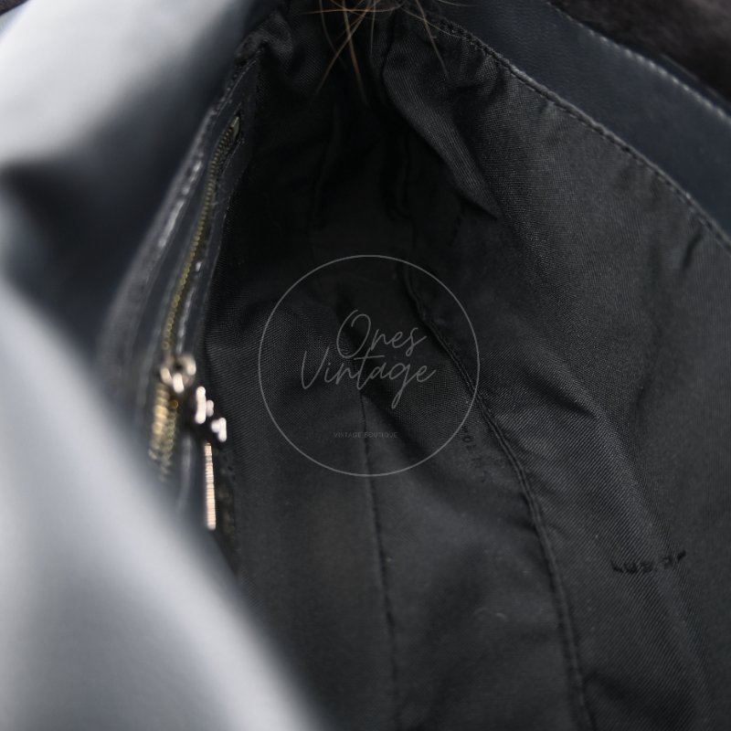 中古 芬迪 Fendi 黑色毛皮 Black Fur Baguette 法棍手袋-24
