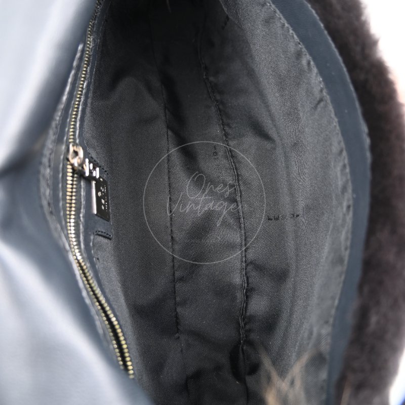 中古 芬迪 Fendi 黑色毛皮 Black Fur Baguette 法棍手袋-25