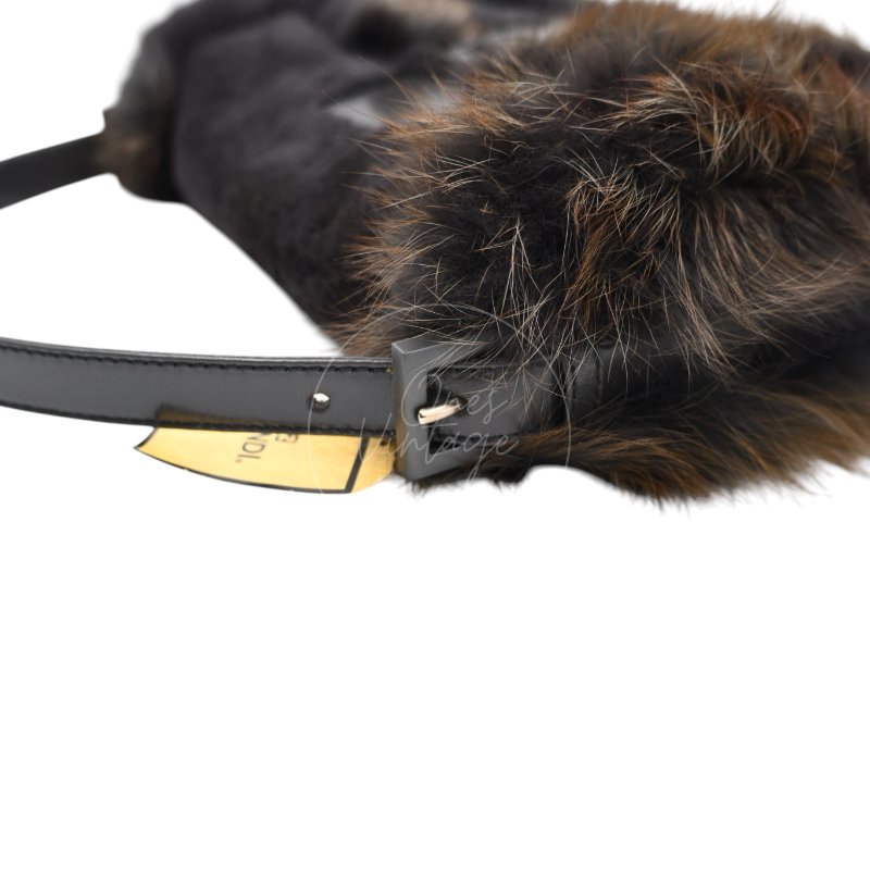 中古 芬迪 Fendi 黑色毛皮 Black Fur Baguette 法棍手袋-34