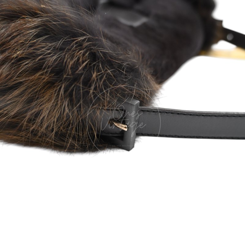 中古 芬迪 Fendi 黑色毛皮 Black Fur Baguette 法棍手袋-35