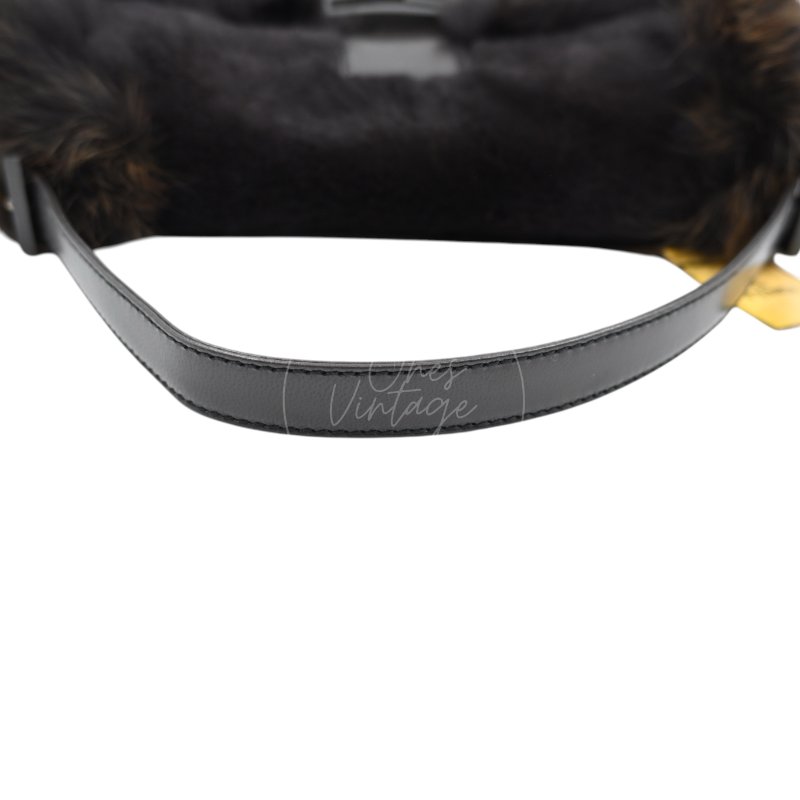 中古 芬迪 Fendi 黑色毛皮 Black Fur Baguette 法棍手袋-36