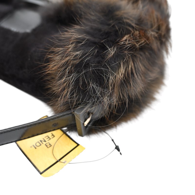 中古 芬迪 Fendi 黑色毛皮 Black Fur Baguette 法棍手袋-38