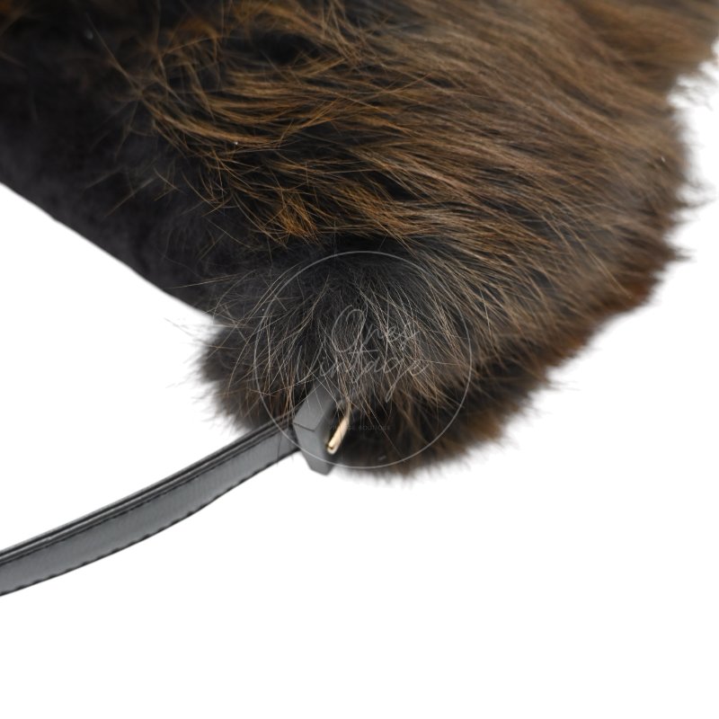 中古 芬迪 Fendi 黑色毛皮 Black Fur Baguette 法棍手袋-45
