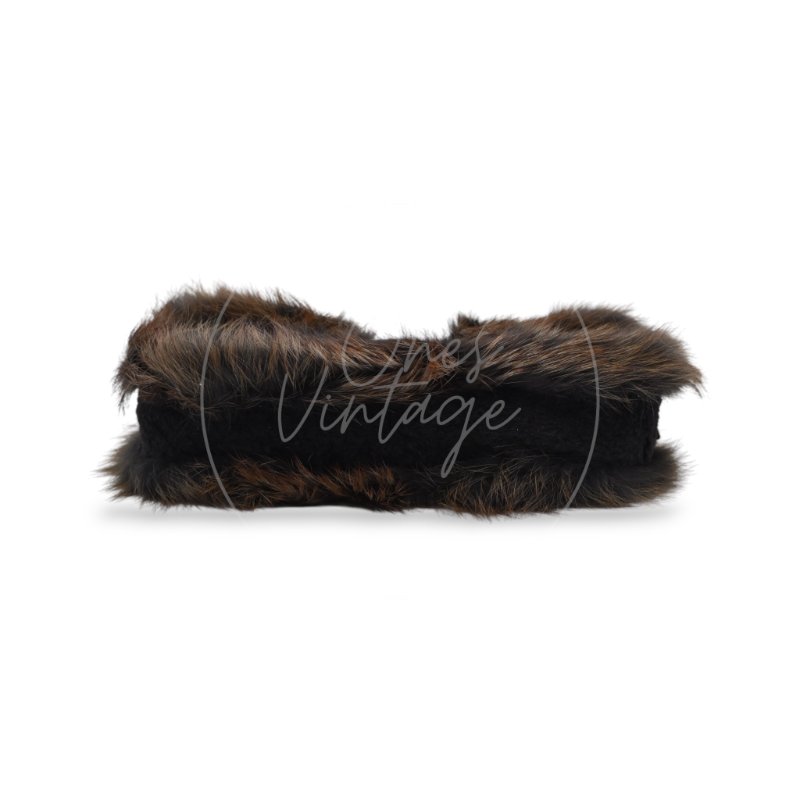 中古 芬迪 Fendi 黑色毛皮 Black Fur Baguette 法棍手袋-53