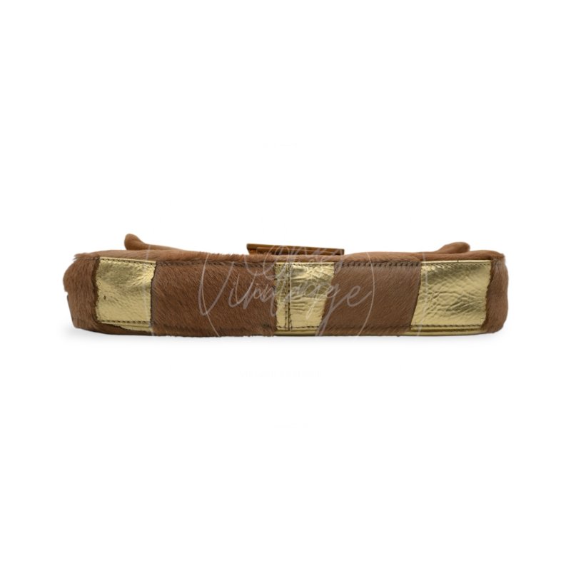 中古 芬迪 Fendi 棕金色小馬毛 Pony Hair Baguette 法棍肩背包-10