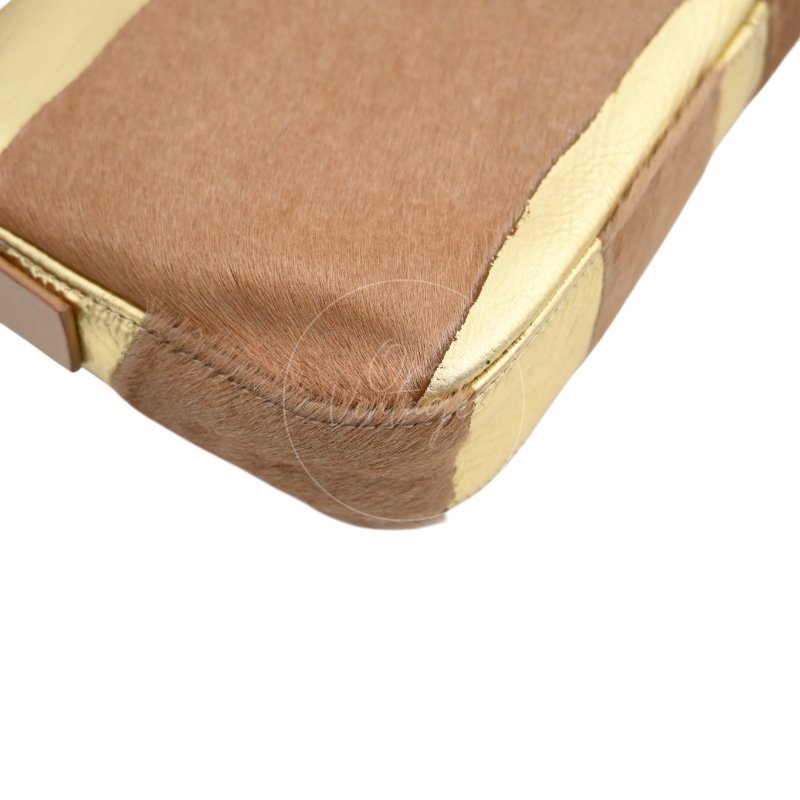 中古 芬迪 Fendi 棕金色小馬毛 Pony Hair Baguette 法棍肩背包-13