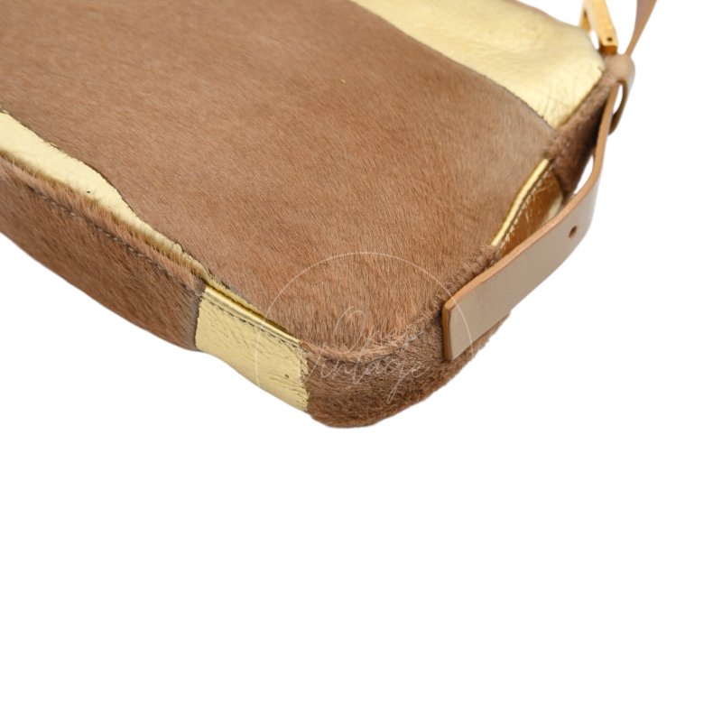 中古 芬迪 Fendi 棕金色小馬毛 Pony Hair Baguette 法棍肩背包-14