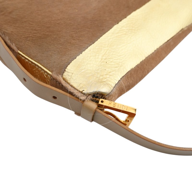 中古 芬迪 Fendi 棕金色小馬毛 Pony Hair Baguette 法棍肩背包-15