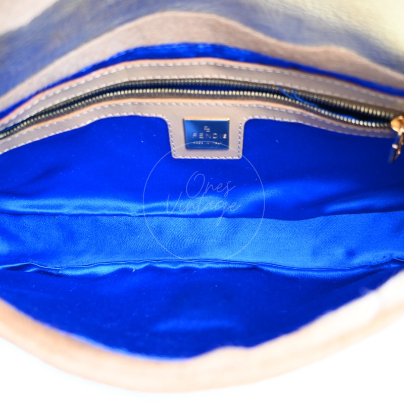 中古 芬迪 Fendi 棕金色小馬毛 Pony Hair Baguette 法棍肩背包-20