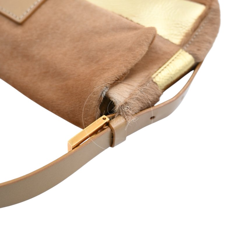 中古 芬迪 Fendi 棕金色小馬毛 Pony Hair Baguette 法棍肩背包-27