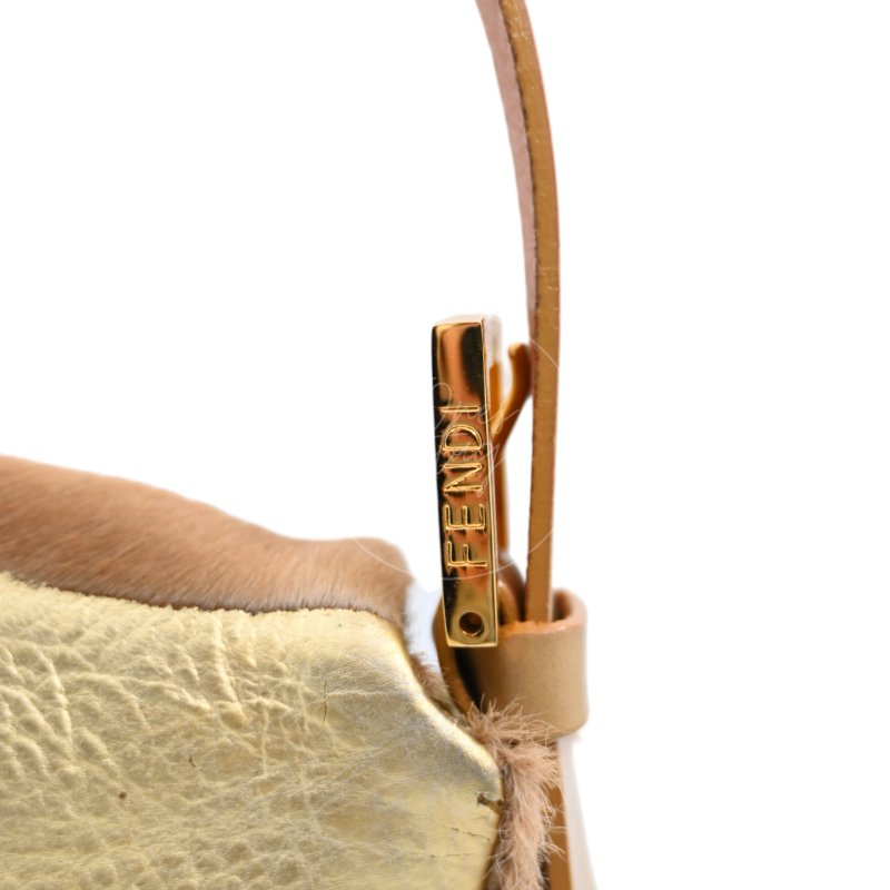中古 芬迪 Fendi 棕金色小馬毛 Pony Hair Baguette 法棍肩背包-29