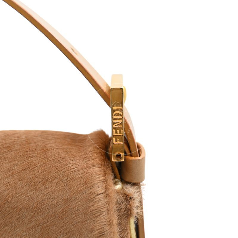 中古 芬迪 Fendi 棕金色小馬毛 Pony Hair Baguette 法棍肩背包-30