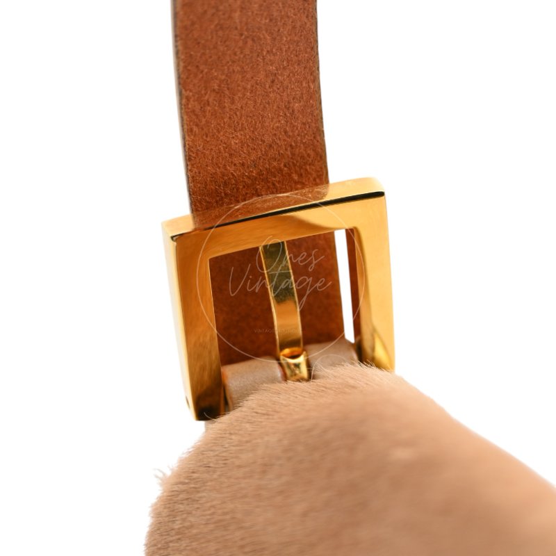 中古 芬迪 Fendi 棕金色小馬毛 Pony Hair Baguette 法棍肩背包-32