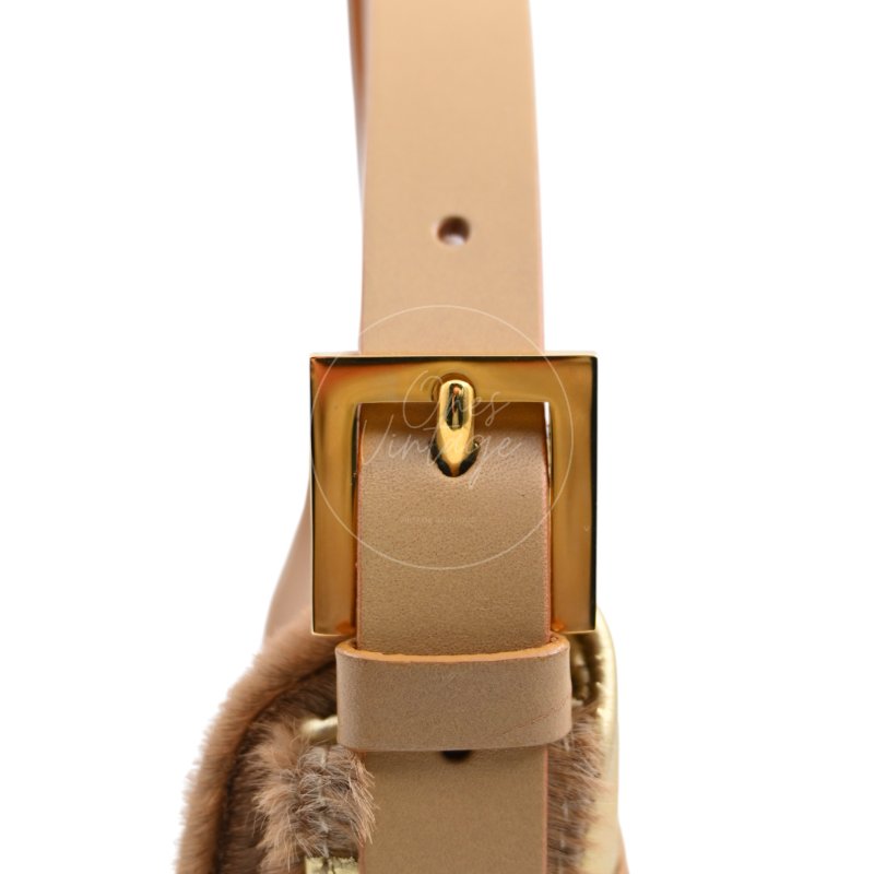 中古 芬迪 Fendi 棕金色小馬毛 Pony Hair Baguette 法棍肩背包-39