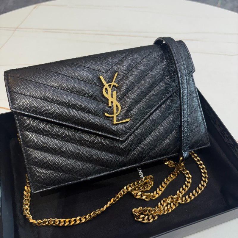 *SHIHNA名牌精品* YSL 黑金 魚子醬信封袋式鏈條WOC-0