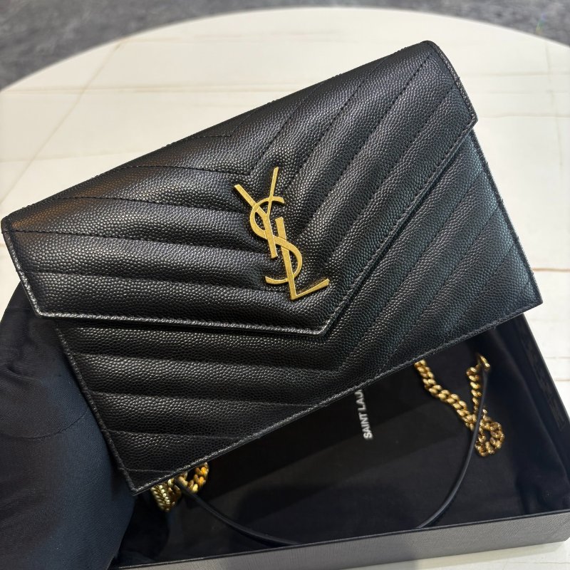 *SHIHNA名牌精品* YSL 黑金 魚子醬信封袋式鏈條WOC-1