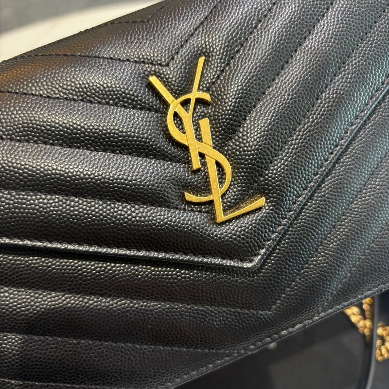 *SHIHNA名牌精品* YSL 黑金 魚子醬信封袋式鏈條WOC-2