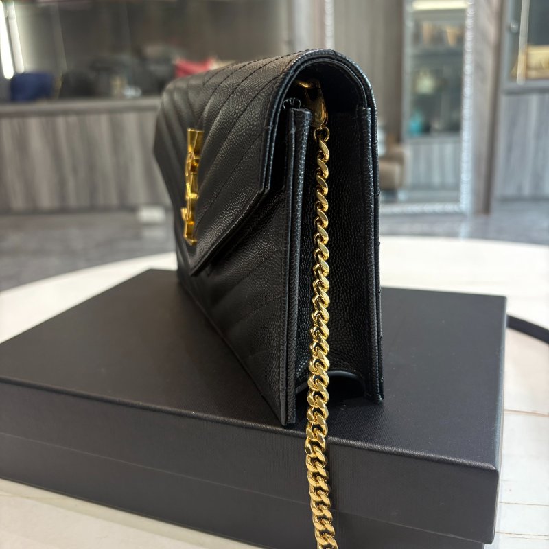 *SHIHNA名牌精品* YSL 黑金 魚子醬信封袋式鏈條WOC-3