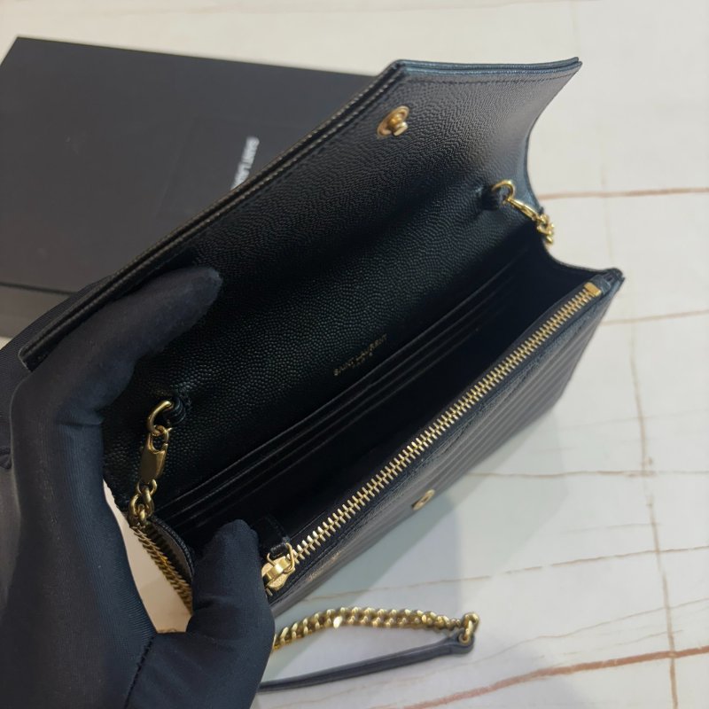 *SHIHNA名牌精品* YSL 黑金 魚子醬信封袋式鏈條WOC-5