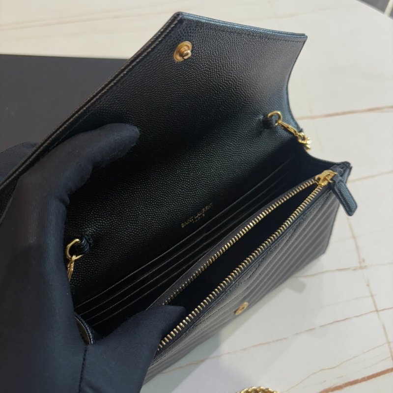 *SHIHNA名牌精品* YSL 黑金 魚子醬信封袋式鏈條WOC-6