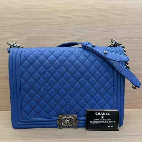 Chanel  LEBOY 藍銀 羊皮大號2013年 17開 單肩斜挎鏈條包 有卡有塵袋 無盒子 尺寸底長30*高22*寬8*