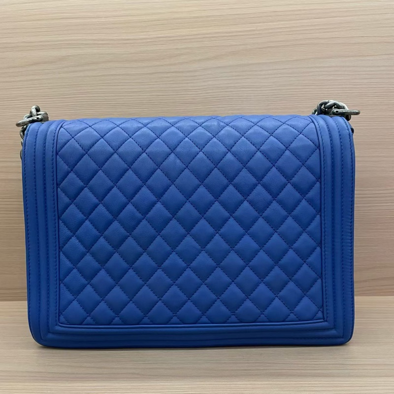 Chanel  LEBOY 藍銀 羊皮大號2013年 17開 單肩斜挎鏈條包 有卡有塵袋 無盒子 尺寸底長30*高22*寬8*-1